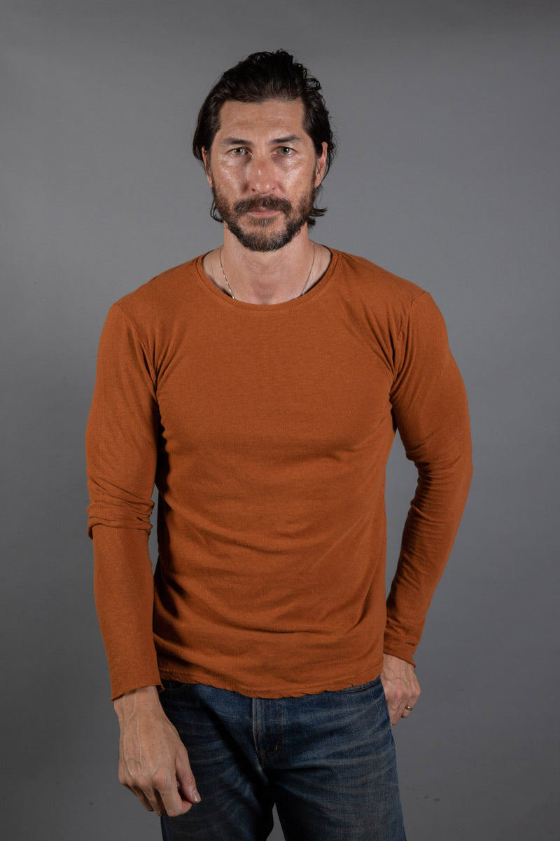 Men's Linen Blend Crew Neck Long Sleeve — Antique