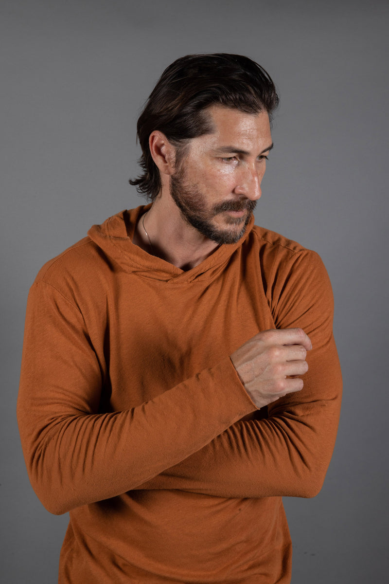 Men's Linen Blend Long Sleeve Hoodie — Antique