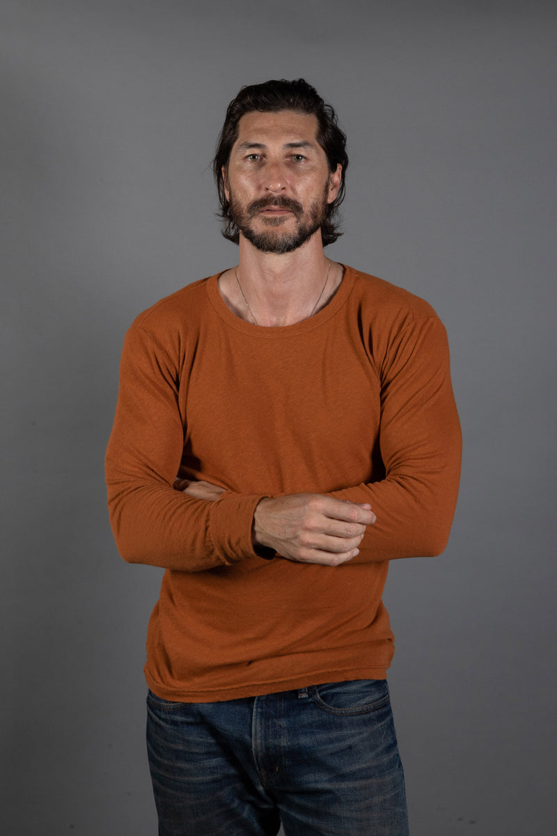 Men's Linen Blend Wide Cuff Long Sleeve Tee — Antique