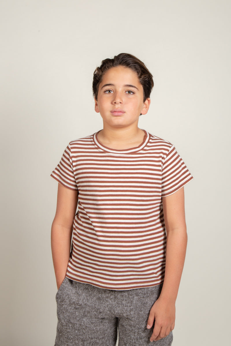 Boy's Jersey Striped Tee — Rust/Ivory