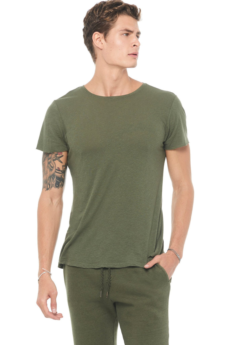 Men's Linen Blend Crew Neck Tee — Army