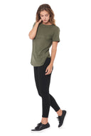 Women's Linen Blend Crew Neck Tee - Army - view 3