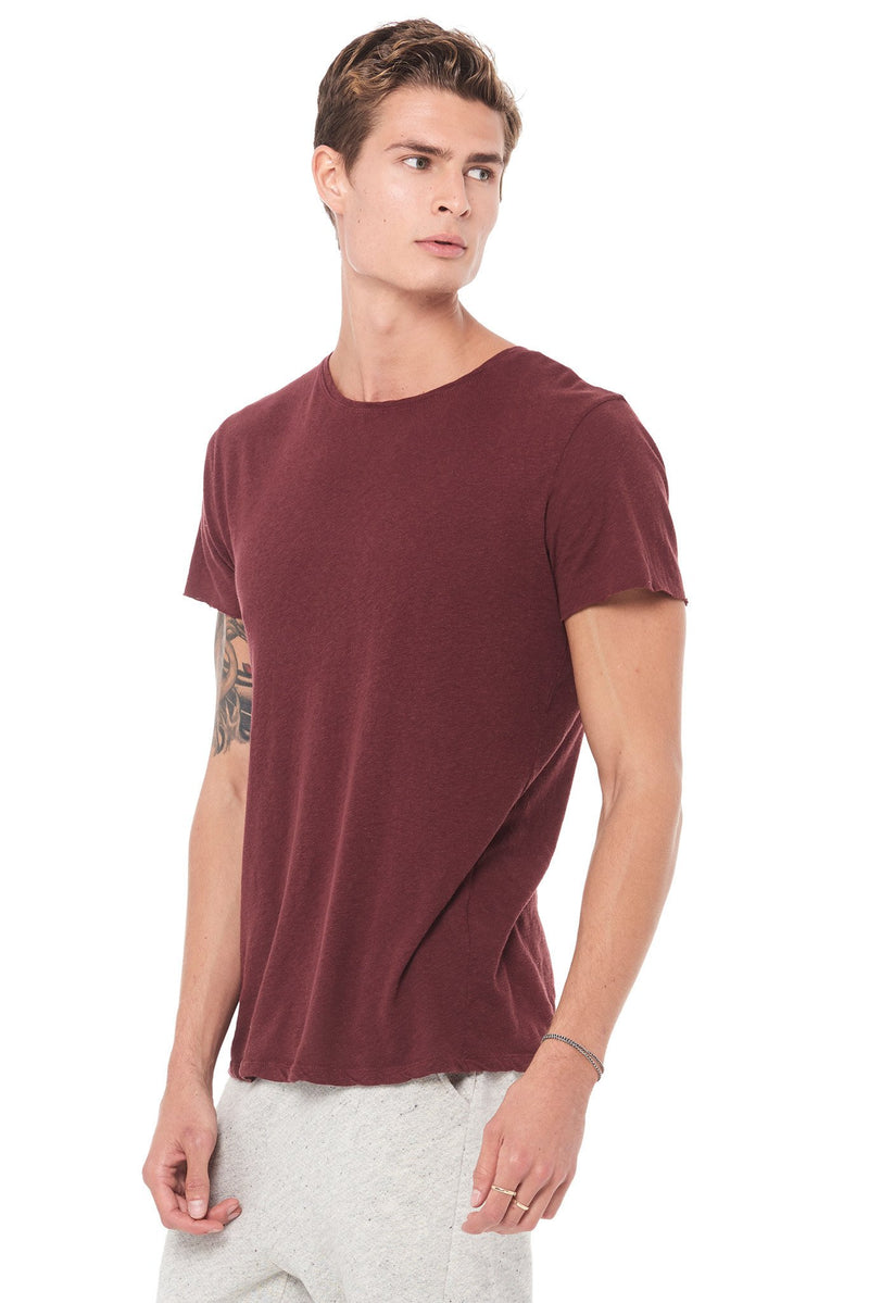 Men's Linen Blend Crew Neck Tee — Maroon