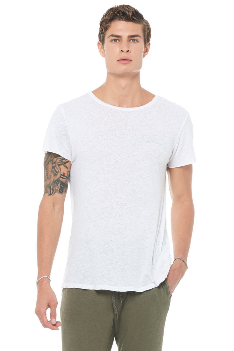 Men's Linen Blend Crew Neck Tee — White