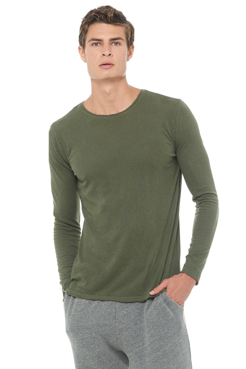 Men's Linen Blend Crew Neck Long Sleeve — Army