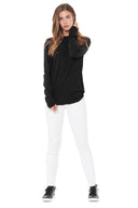 Women's Linen Blend Crew Neck Long Sleeve Shirt - Black - view 2