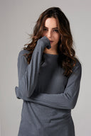 Women's Linen Blend Crew Neck Long Sleeve Shirt - Grey - view 5