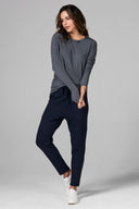Women's Linen Blend Crew Neck Long Sleeve Shirt - Grey - view 3