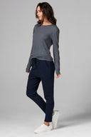 Women's Linen Blend Crew Neck Long Sleeve Shirt - Grey - view 4