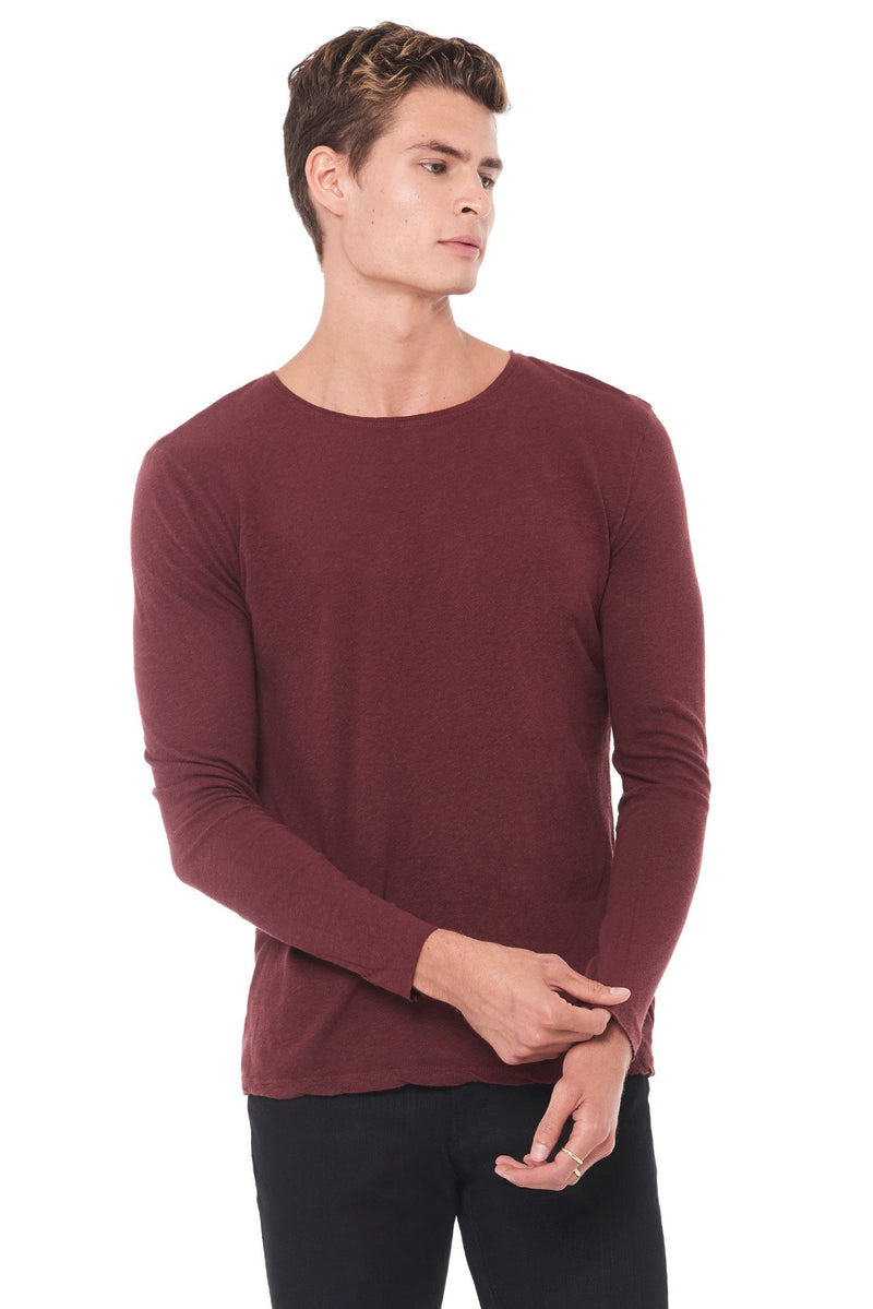Men's Linen Blend Crew Neck Long Sleeve — Maroon