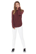 Women's Linen Blend Crew Neck Long Sleeve Shirt - Maroon - view 3