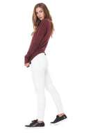Women's Linen Blend Crew Neck Long Sleeve Shirt - Maroon - view 5
