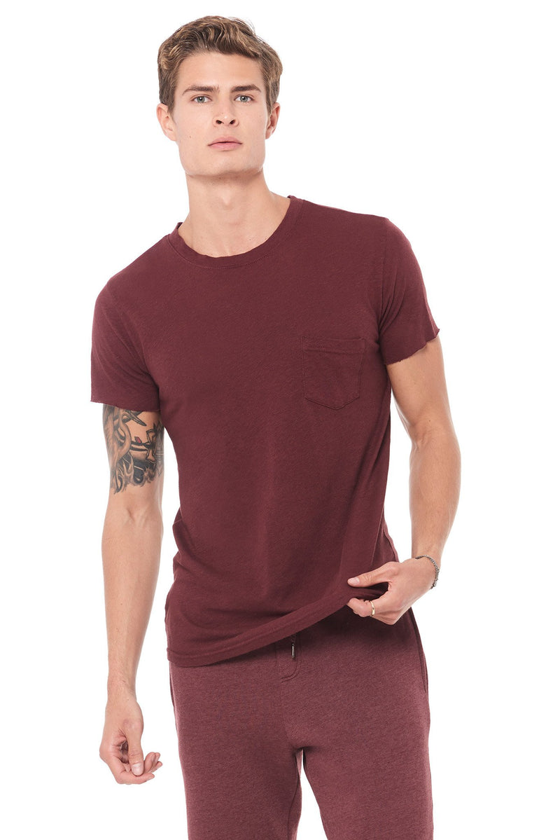 Men's Linen Blend Pocket Tee — Maroon
