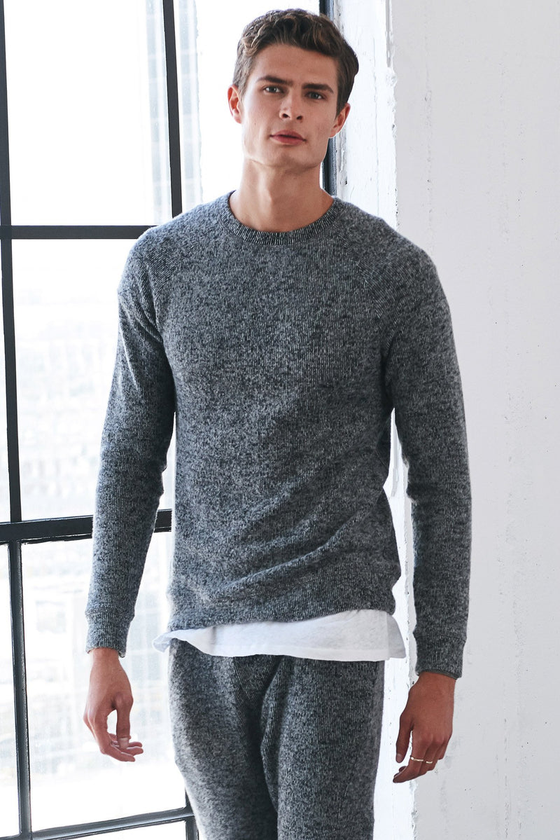 Men's Soft Knit Melange Pullover Sweater — Black