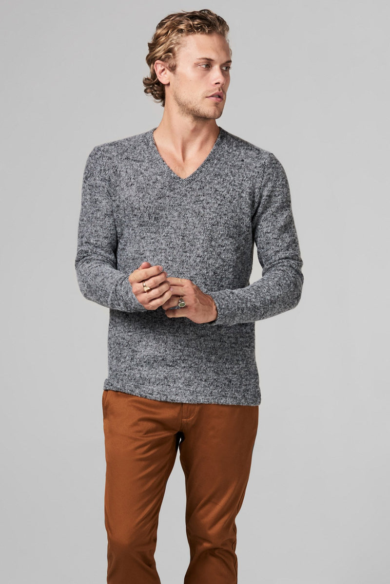 Men's Soft Knit Melange V-Neck Sweater — Black