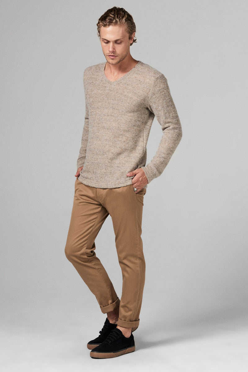 Men's Soft Knit Melange V-Neck Sweater — Camel
