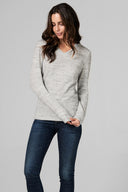 Women's Melange Knit V-Neck Pullover Sweatshirt - Heather