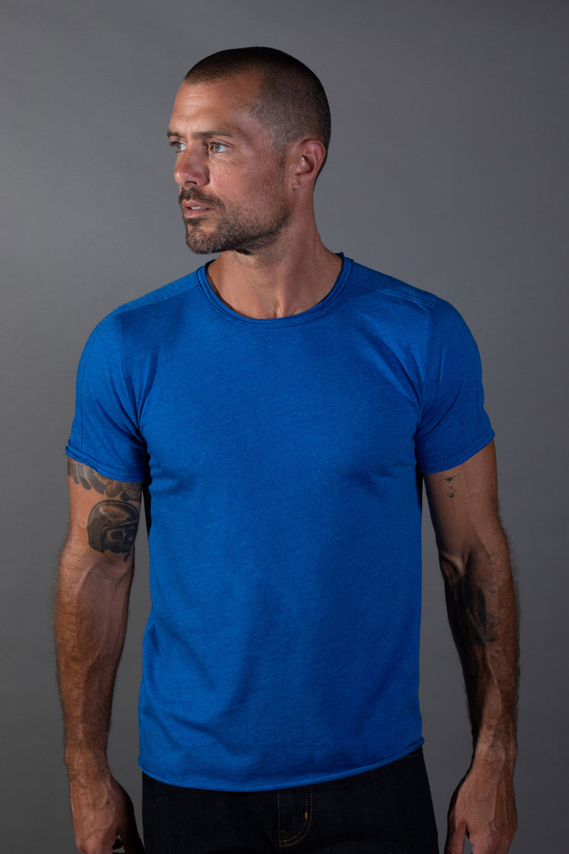 Men's Tri-Blend Patch Sleeve Tee — Electric Blue