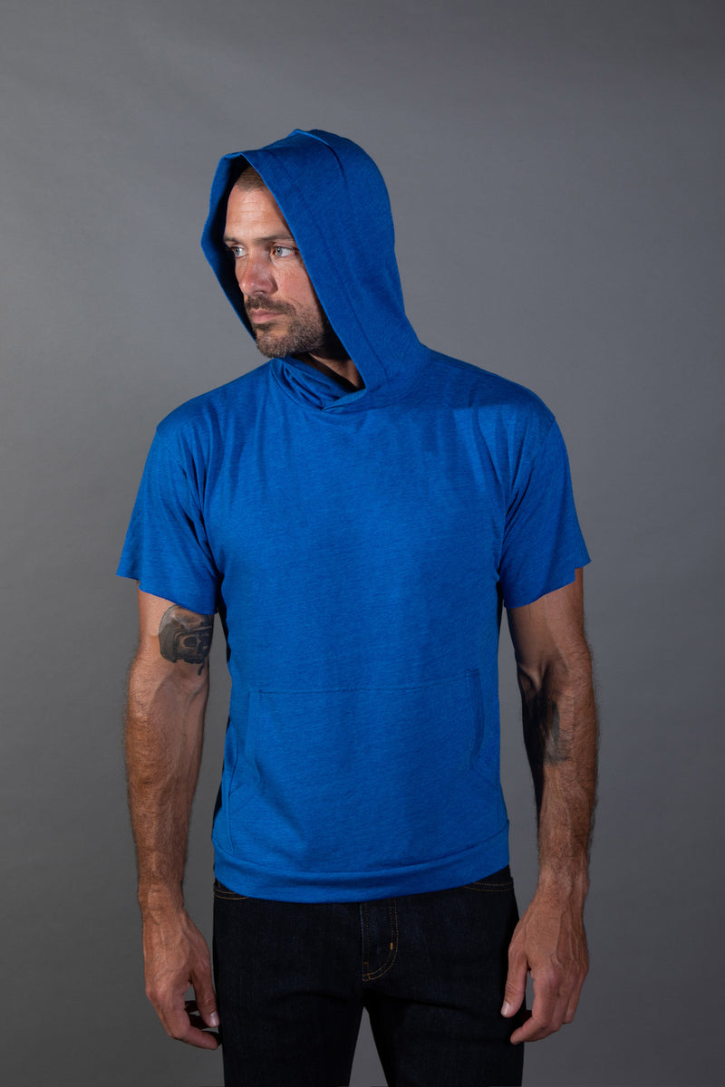 Men's Linen Blend Short Sleeve Hoodie — Electric Blue