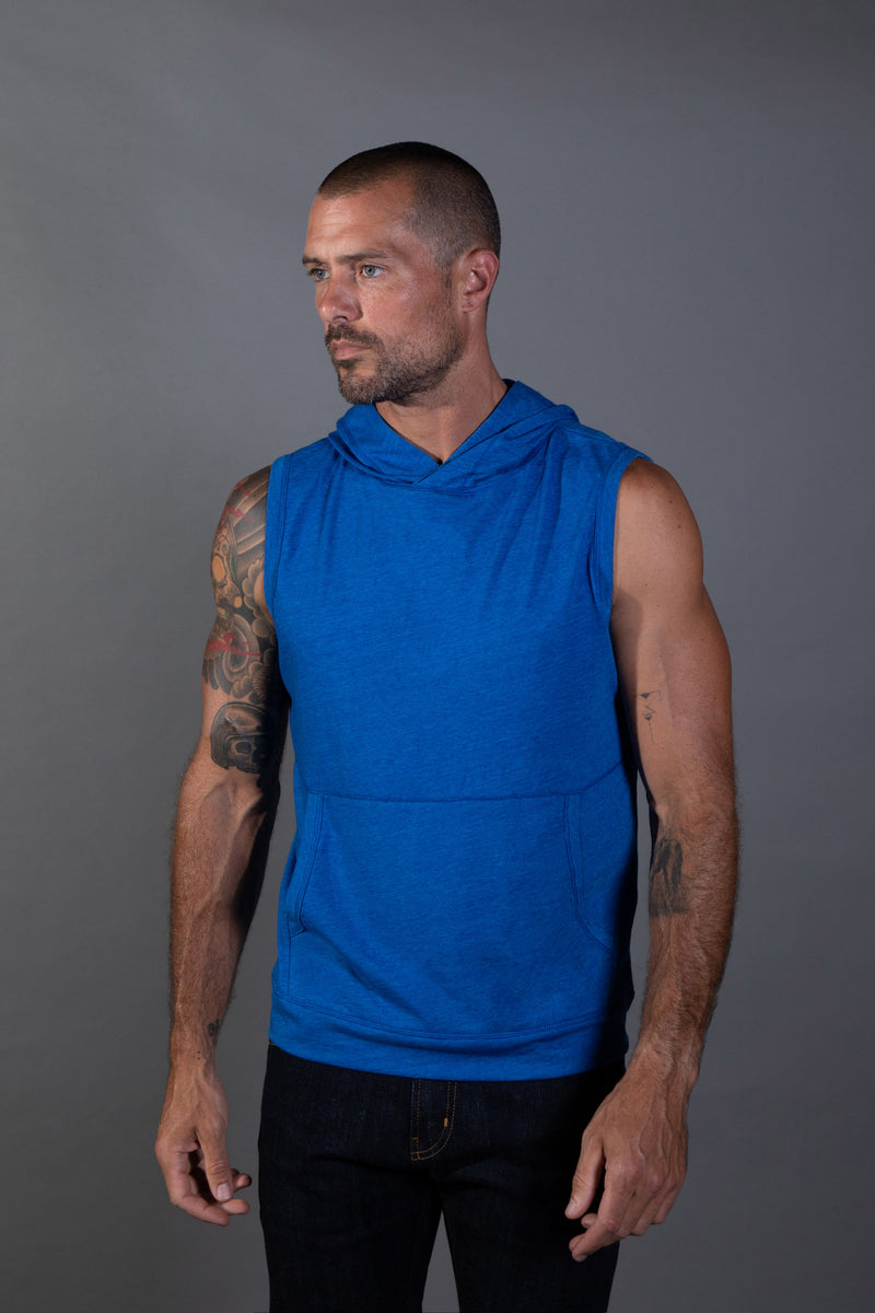 Men's Sleeveless Tri-Blend Hoodie — Electric Blue