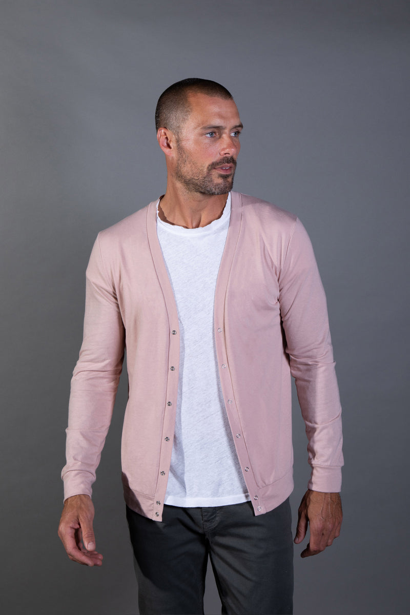Men's Tri-Blend Cardigan Sweater — Dust Rose