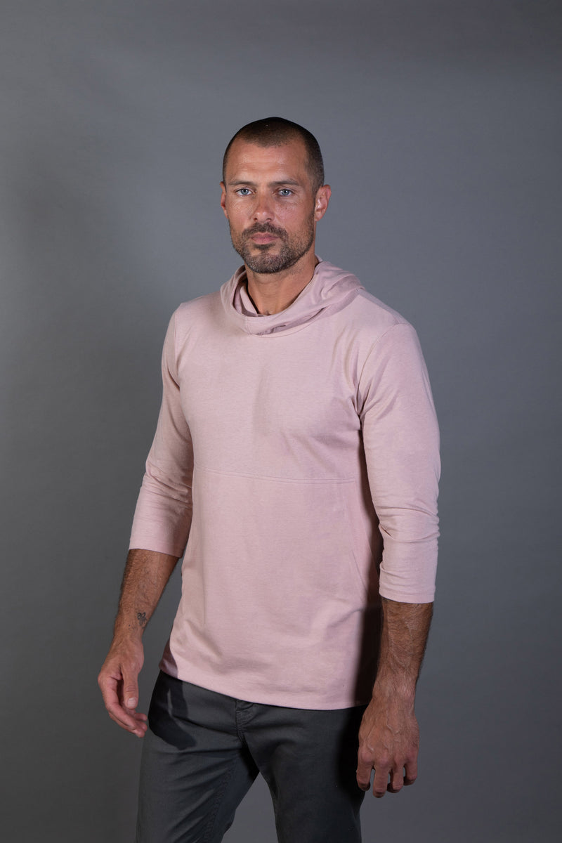 Men's 3/4 Sleeve Cowl Neck Visor Hoodie — Dust Rose