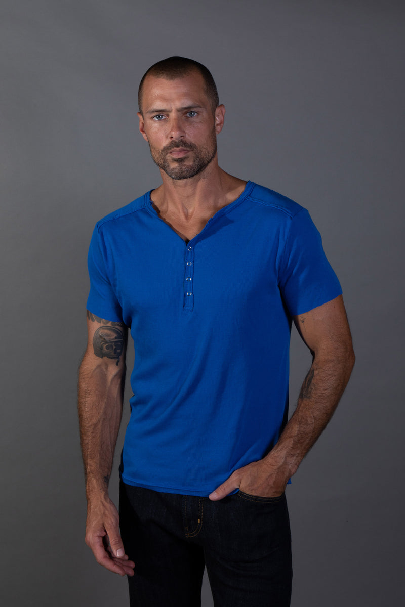 Men's Henley Short Sleeve — Electric Blue