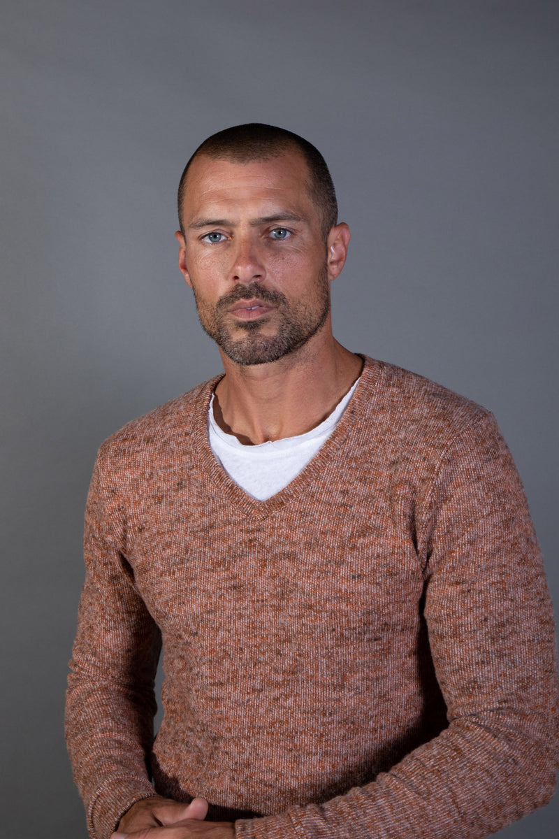Men's Soft Knit Melange V-Neck Sweater — Antique