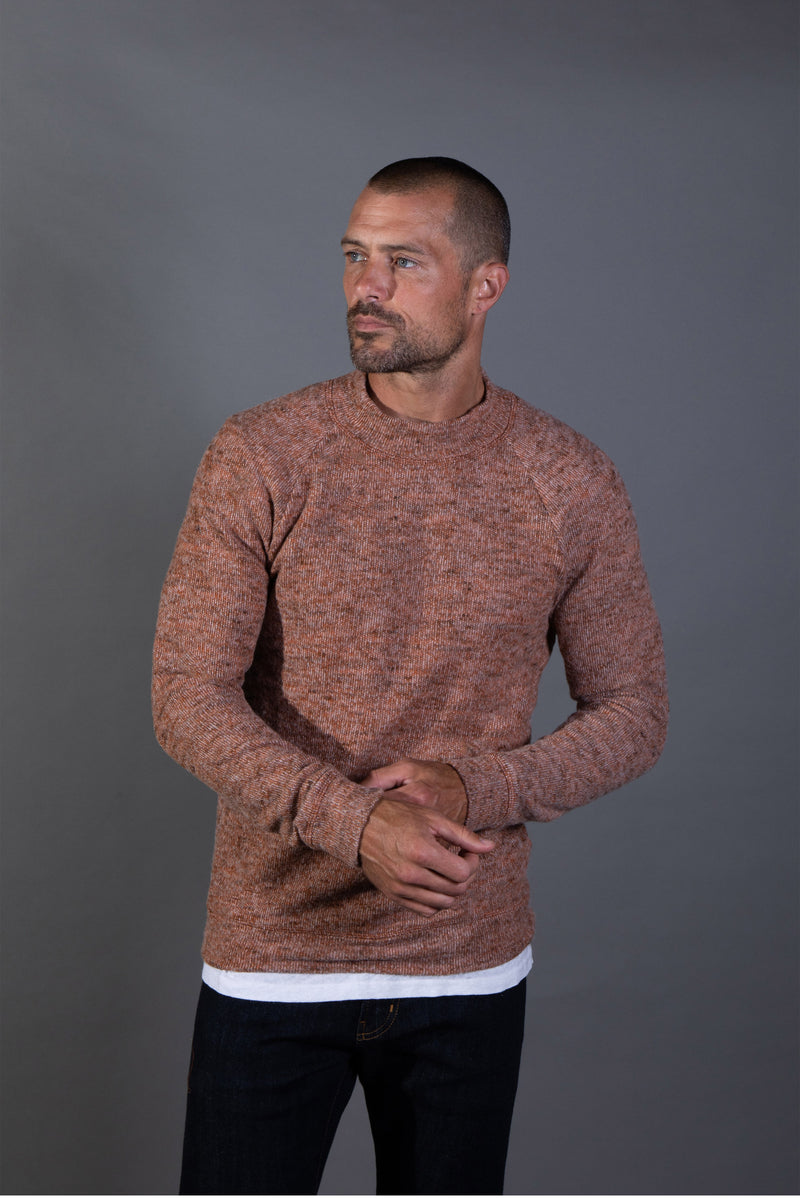 Men's Soft Knit Melange Wide Neck Pullover Sweater — Antique