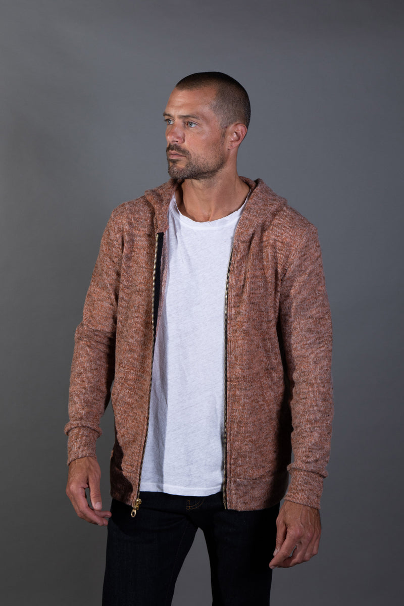 Men's Soft Knit Melange Zip Front Hoodie — Antique