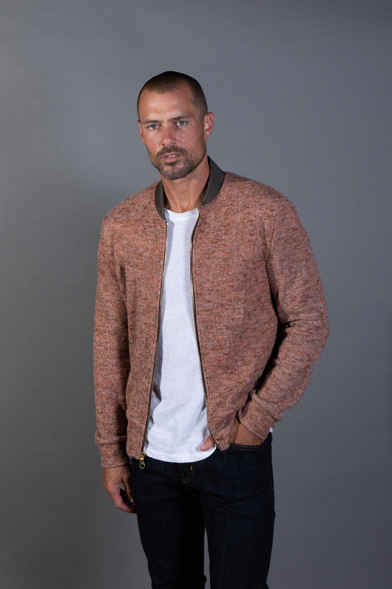 Men's Soft Knit Melange Bomber Jacket — Antique