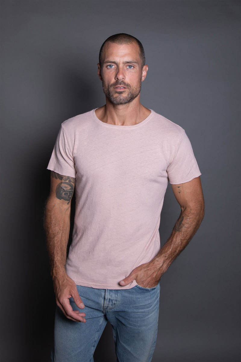 Men's Linen Blend Crew Neck Tee — Dust Rose