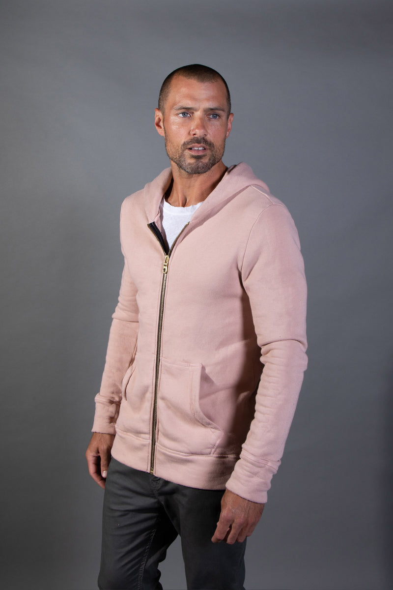 Men's French Terry Zip Front Hoodie — Dust Rose