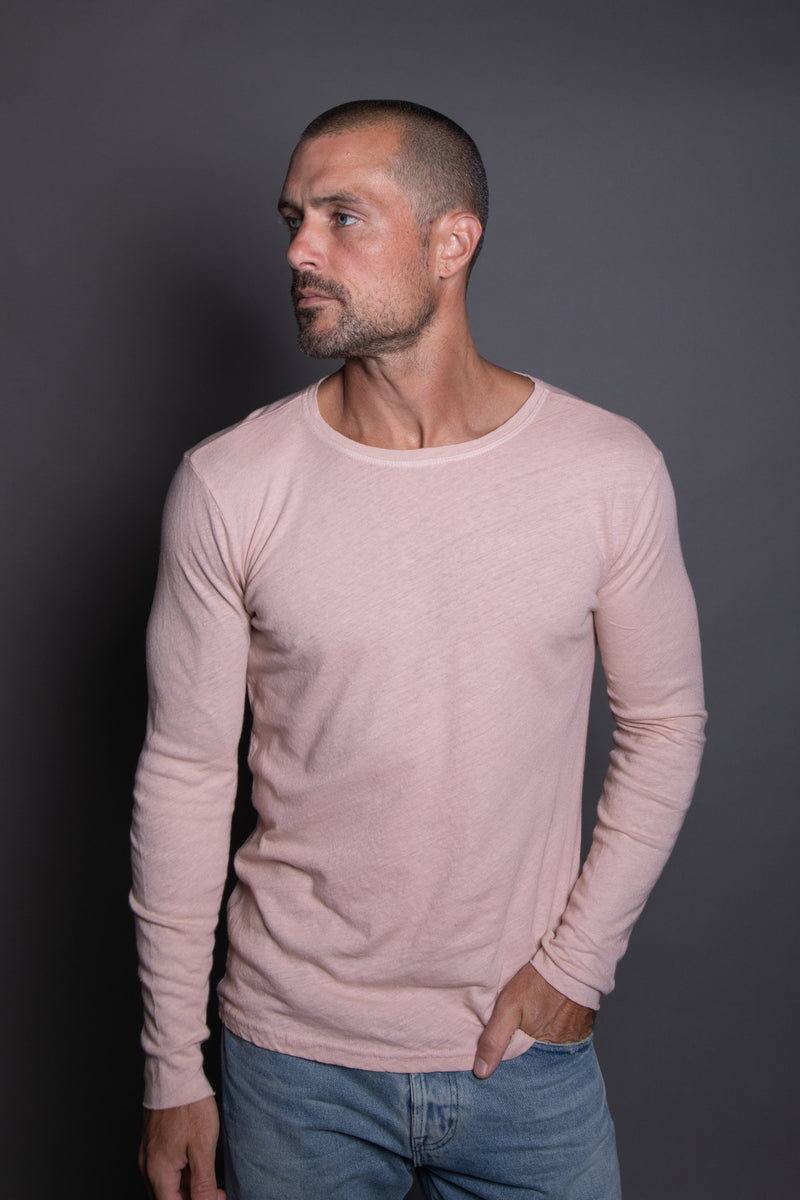 Men's Linen Blend Crew Neck Long Sleeve — Dust Rose