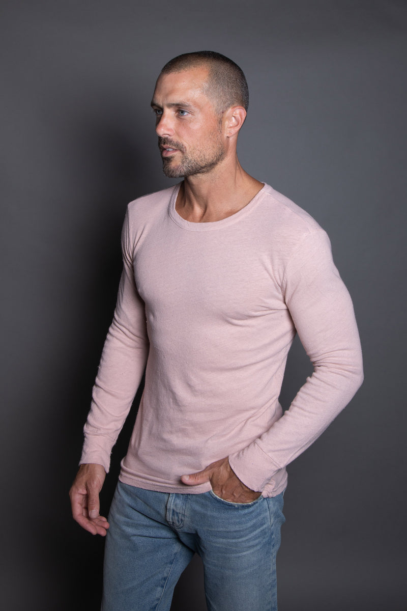 Men's Linen Blend Wide Cuff Long Sleeve Tee — Dust Rose