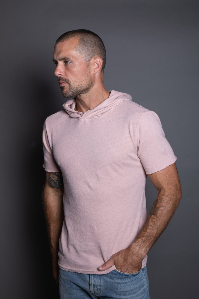 Men's Linen Blend Short Sleeve Hoodie — Dust Rose