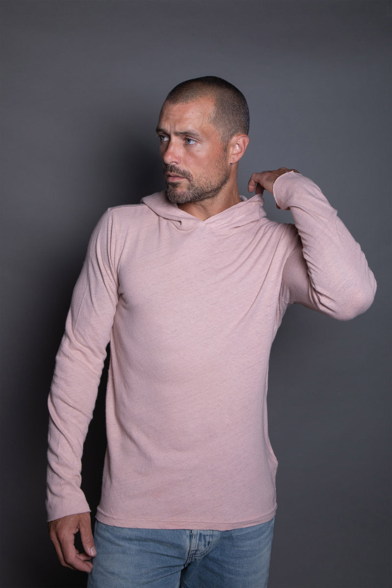Men's Linen Blend Long Sleeve Hoodie — Dust Rose