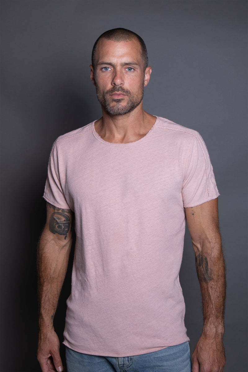 Men's Cotton Linen Patch Sleeve Tee — Dust Rose
