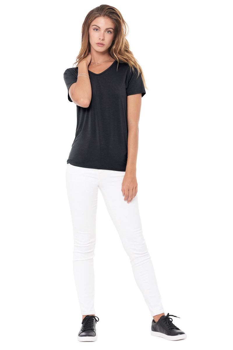 WOMEN'S MODAL V-NECK TEE - BLACK — BLACK