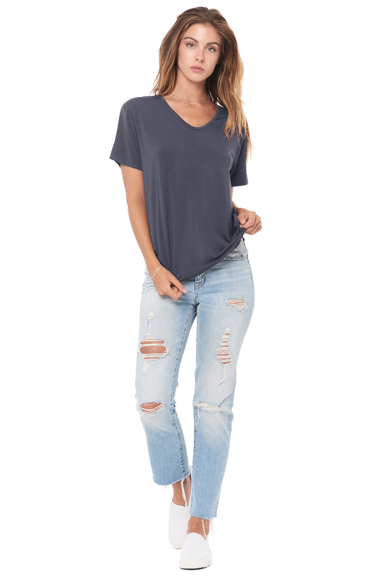 WOMEN'S MODAL V-NECK TEE - GRAPHITE — GRAPHITE