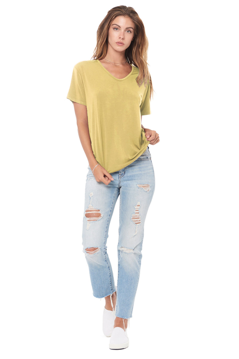 WOMEN'S MODAL V-NECK TEE - MOSS — MOSS