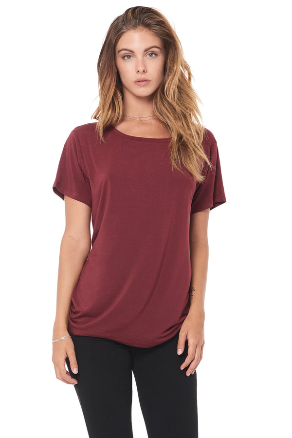 WOMEN'S MODAL WIDE NECK TEE - MAROON