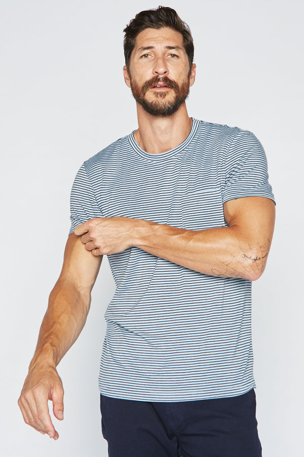 Men's V-Pocket Stripe Tee - Blue / Black