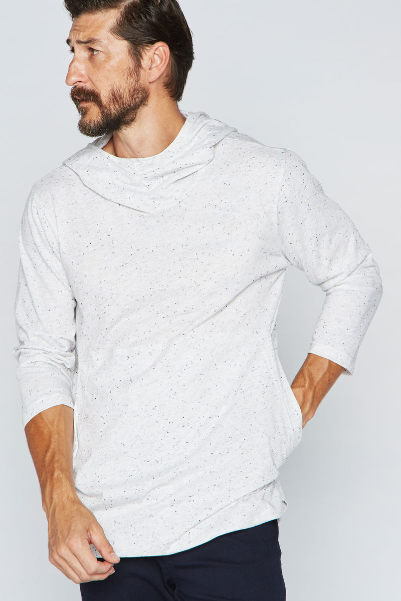 Men's 3/4 Sleeve Cowl Neck Visor Hoodie - Multi-Dot — Grey & Black Multi Dot