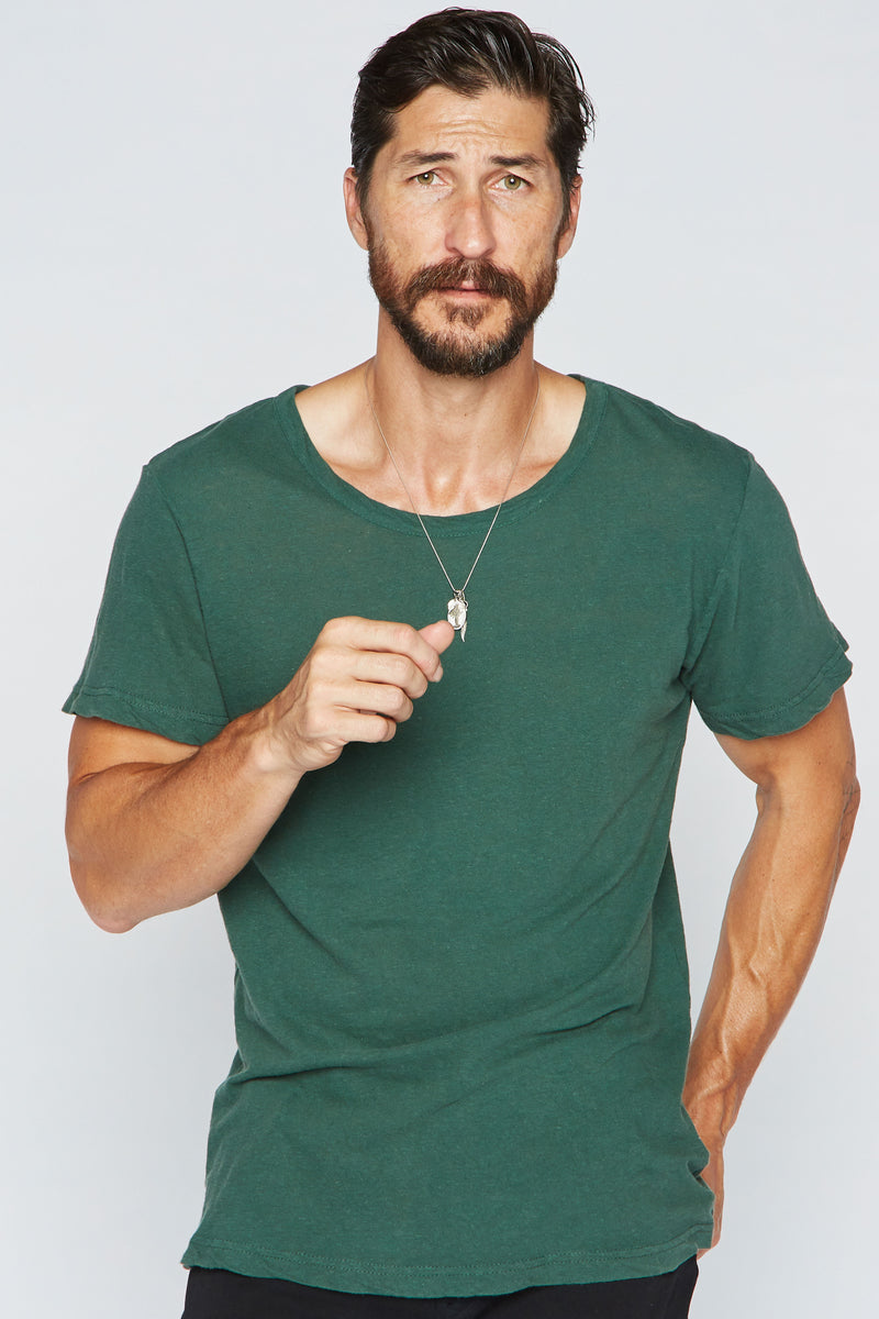 Men's Linen Blend Wide Neck Band Tee — True Green