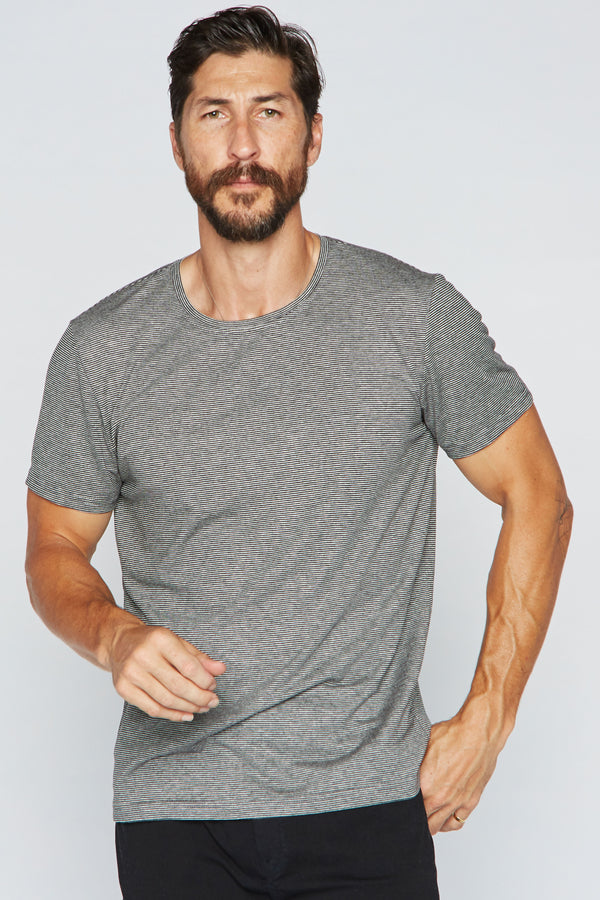Men's Crew Neck Stripe Tee - Black / White Mini Stripe