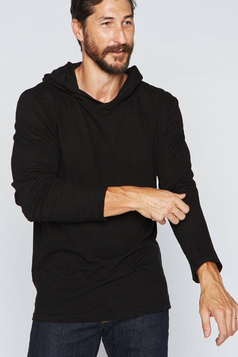 Men's Linen Blend Long Sleeve Hoodie — Black