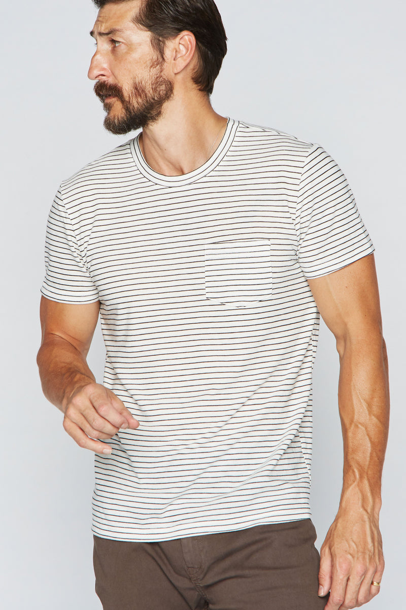Men's V-Pocket Stripe Tee — White/Black