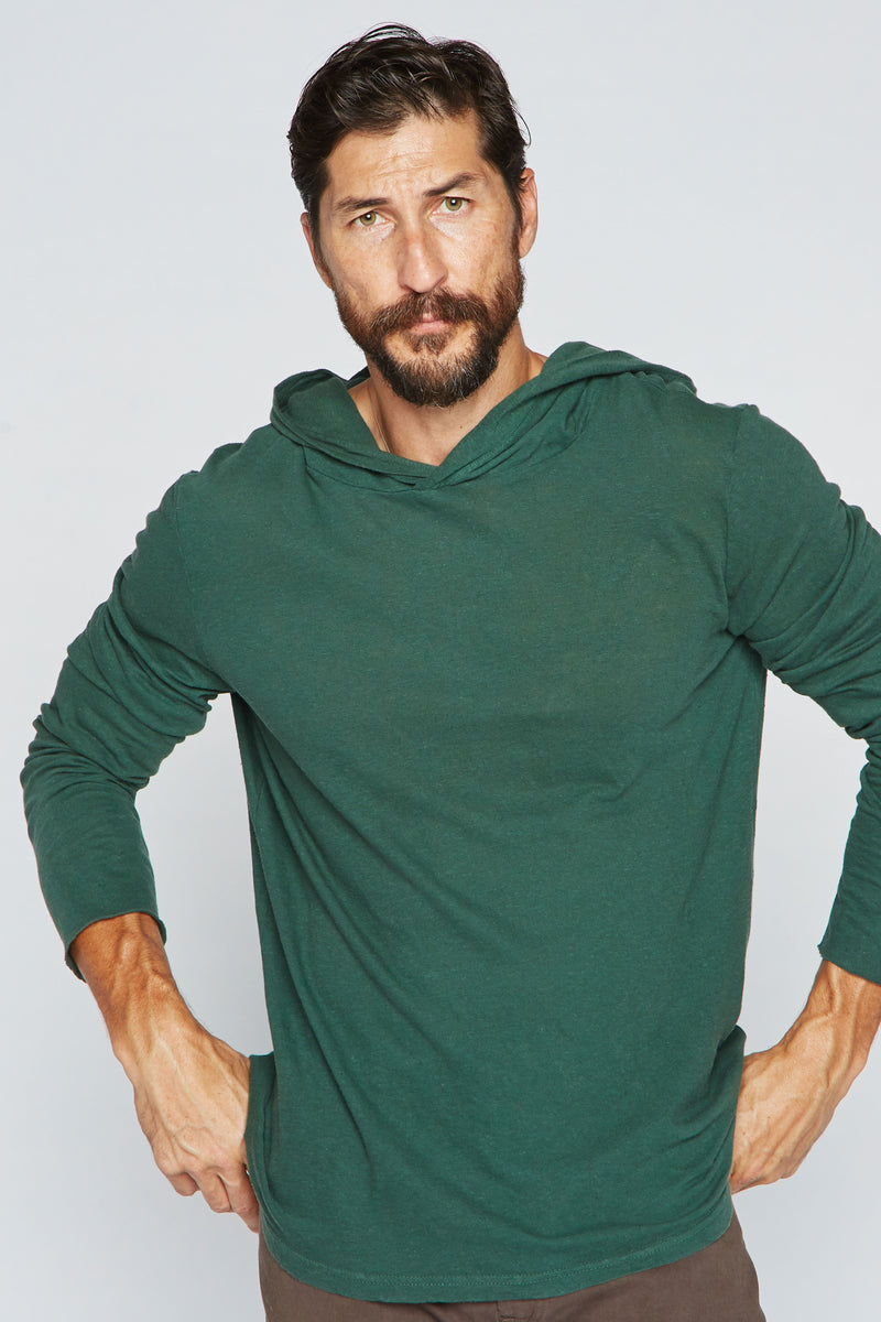 Men's Linen Blend Long Sleeve Hoodie — True Green