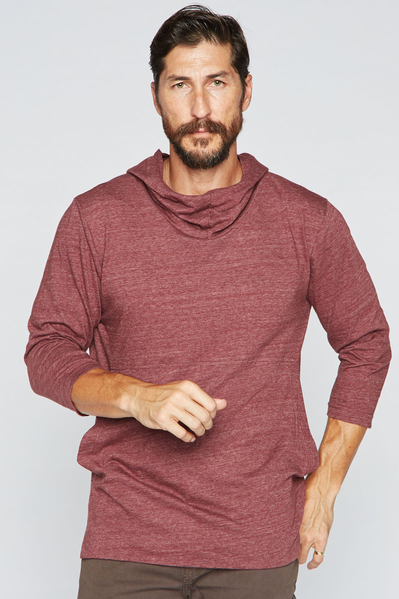 Men's 3/4 Sleeve Cowl Neck Visor Hoodie — Maroon